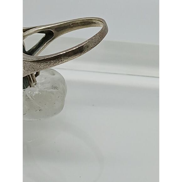 Vintage Jewelry Marcasite Sterling Silver Solitaire Simulated Diamond Ring SZ 9 - Picture 9 of 9